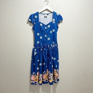 DANCING DAYS BANNED APPAREL Women’s Blue Peach Print Swing Dress Pinup Size S